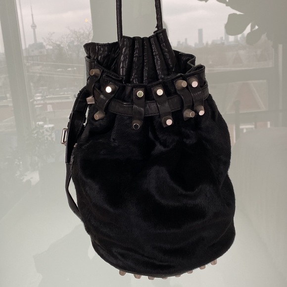 Alexander Wang Pony Hair Diego Bucket Bag Black with Nickel Hardware - Picture 3 of 8